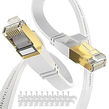 Cat8 Ethernet Cable 30FT-White-40Gbps,High Speed Outdoor&Indoor Flat Cord,Gold-Plated RJ45 Double Shielded with Ground Wire for PS5/4,Xbox,TV,Router,PC,NAS20 Clips