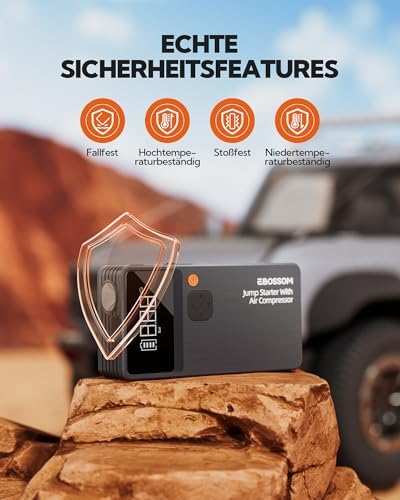 Bild 5 - Starthilfe Powerbank für PKW mit 7 in 1 Portablem Luftkompressor,Powerpack kfz Booster mit 12000 mAh,Auto Jump Starter Batterie mit LED Lampe und USB-C Ladung,Reiseset und Notfallwerkzeug