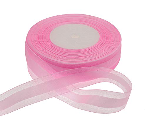 Atrbb 50 Yards 1 Inch Wide Satin Ribbon With Organza Edge For Wedding Gifts Wrapping Diy Bows And Craft (Pink) #TOP1