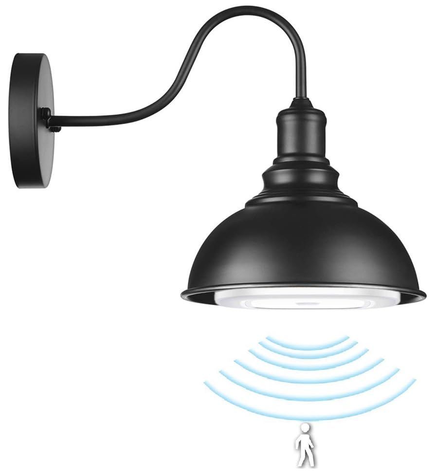 SXWNBIFH Lámpara de Pared con Sensor de Movimiento, Aplique de Pared a Pilas, luz de Pared Interior sin cableado, lámpara de Pared Negra Estilo Granja, luminaria de Pared para escaleras, pa