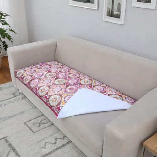Image of Homerz Premium 7 (3+2+2) Seater Velvet Sofa Panel Cover with Digital Prints | Anti-Slip Backing (Pink Rangoli, 7 (3+2+2) Seater)