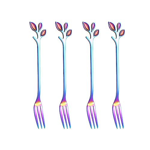 AKIS 4 Stück Dessertgabeln Edelstahl Set,Mini Dessertgabeln,klein Kuchengabeln, Obstsalat Gabeln,für Obst und Dessert,geeignet für Family,Party,Konditoreien,Restaurants,Bars(bunt)