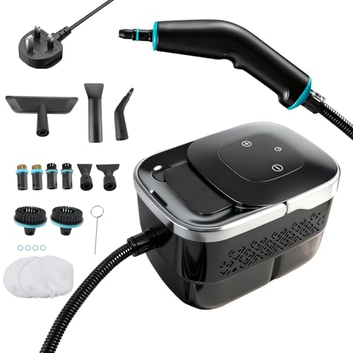 TALOEYH - Handheld Steam Cleaner, Portable Steam Cleaners, 6-Level Speed Adjust, 15s Heat-Up, 1.25L Water Tank, High Pressure Steam Cleaner with 14 Accessories, for Car, Bed Bug, Furniture, Couch (UK)