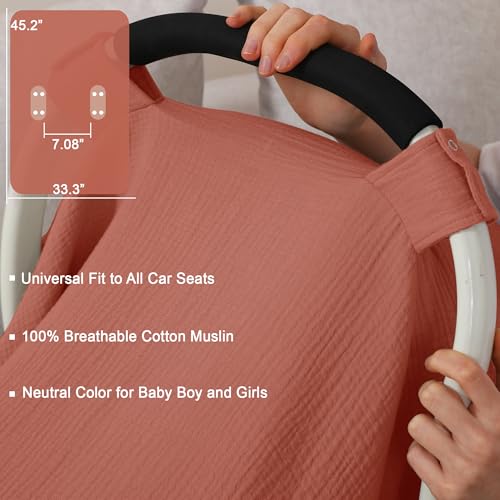 Image of 100% Muslin Cotton Car Seat Cover Baby, Carseat Canopy Cover, Universal Fit Stroller Covers for Boys and Girls (Blush)