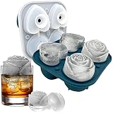 Ice Cube Tray, 2.5inch Novelty Ice Cube Mold, Built-in Funnel, Cavity Silicone 2 Rose & 2 Heart Shap