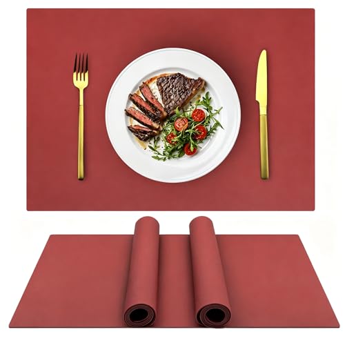 IYYI Silicone Placemats, Dining Placemats Set of 4, Waterproof Placemats for Kids, Non-Slip Silicone Mats for Dinner Table, Heat Resistant & Dishwasher Safe (Wine Red, 17.6" ×12.5") by IYYI - Used condition - US$21.30