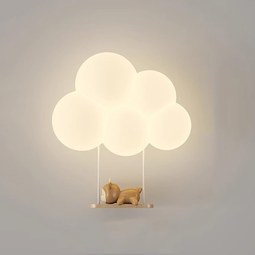 Lámparas de Pared Infantiles para Dormitorios de Niñas, Luces de Pared con Diseño de Nubes para Guardería, Aplique de Pared con Pantalla de Leche Blanca Y Dibujos Animados de Animales, Lámpa