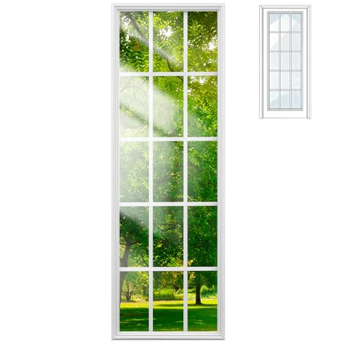 Pushglossy 20" x 64" Low-e Entry Door Glass Insert, 22" x 66" Outer Frame, Exterior Front Door Window Inserts White Replacement Kit for Home Lmprovement(15 Lite)