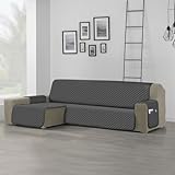 DALINA Funda de Sofá Chaise Longue Izquierda (2.4m de Ancho Total) Impermeable y Antideslizante, Lavable - Gris Oscuro
