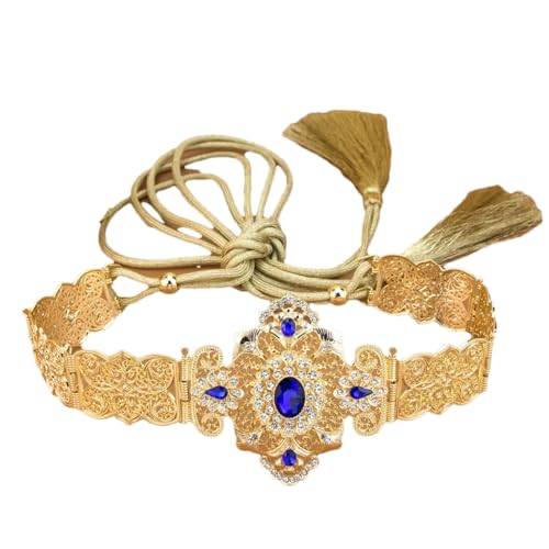 Women Dress Tassels Rope Waist Chain Gold Color Crystal Morocco Caftan Belt Bridal Wedding Jewelry