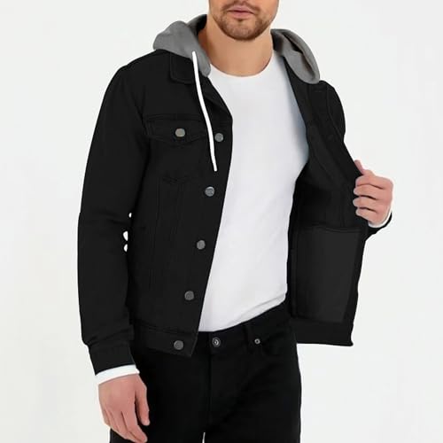 Men's Fashion Button Down Jean Jacket Hooded Long Sleeve Denim Jackets Slim Fit Trucker Jean Coat4