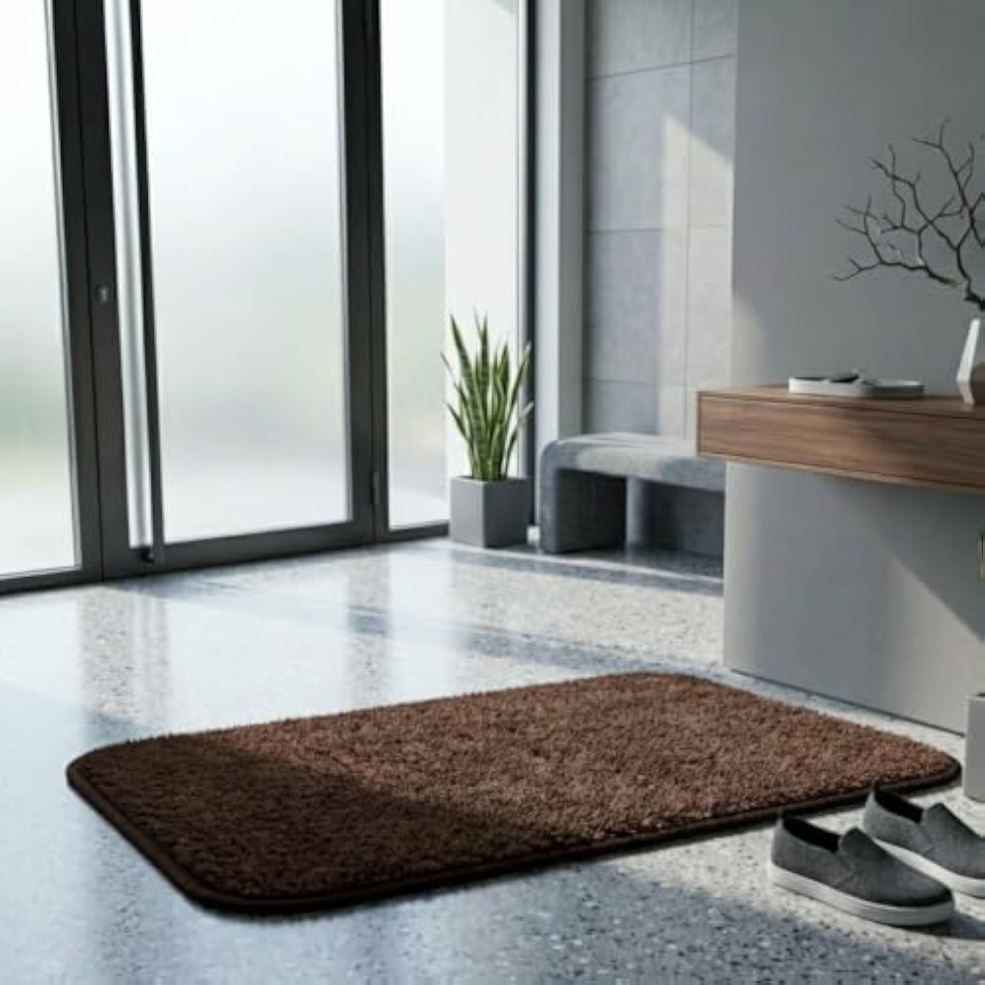 Pack of 2 Premium Microfiber Door Mats, Brown