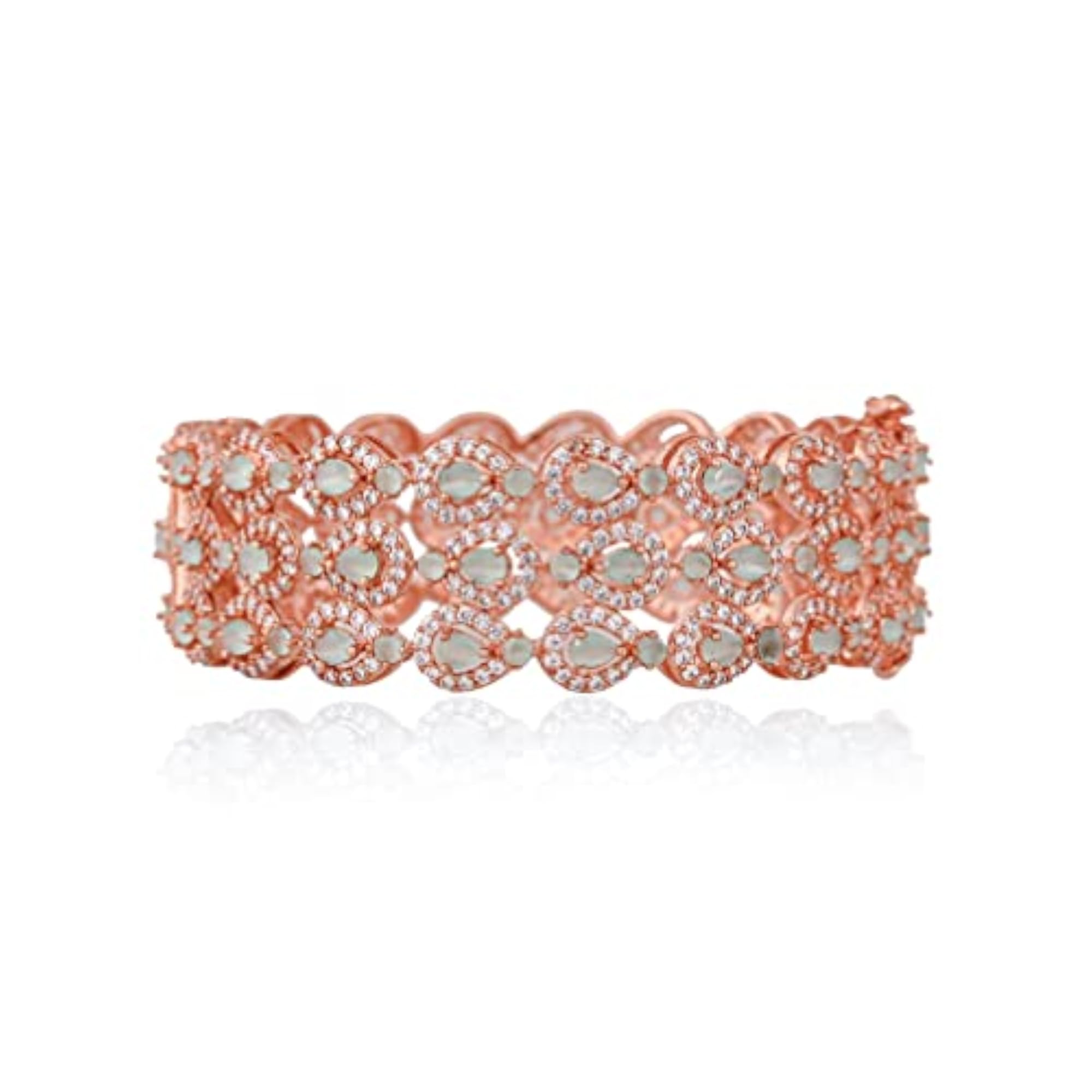 Women's Rose Gold Plated American Diamond Kada Bracelet Set