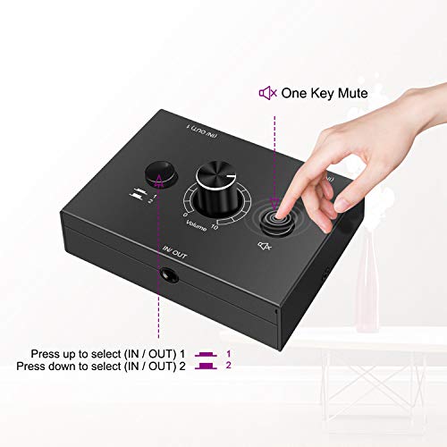 Dingsun Audio Switcher 2 Port 3.5mm AUX Audio Selector Box, Audio Splitter Support Speakers, Headphone, MP3/MP4, Android Phone, Game Console, PC, etc. (1 Input 2 Output/ 2 Input 1 Output)