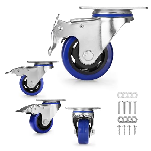 WORKPRO 3 Inch Caster Wheels, 1760LBS Heavy Duty Casters Set of 4, Swivel Casters with Brake, Locking Industrial Casters for Workbench, Furniture, Cart