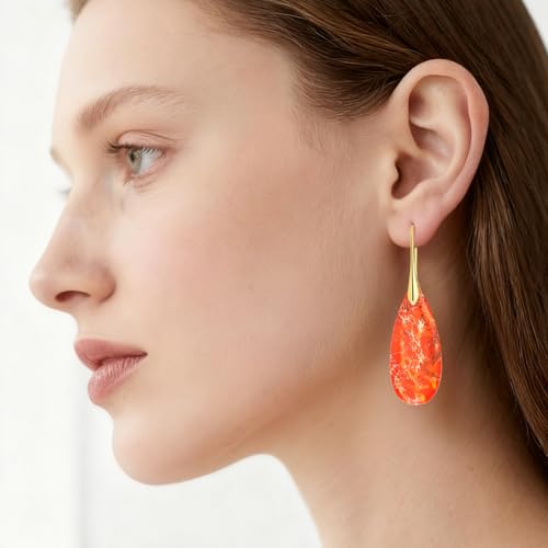 LumaBria Boho Natural Stone Dangle Earrings for Women, Lightweight Statement Drop Earrings, Handmade Gemstone Earrings for Daily Wear, Parties and Gift Giving — view 2