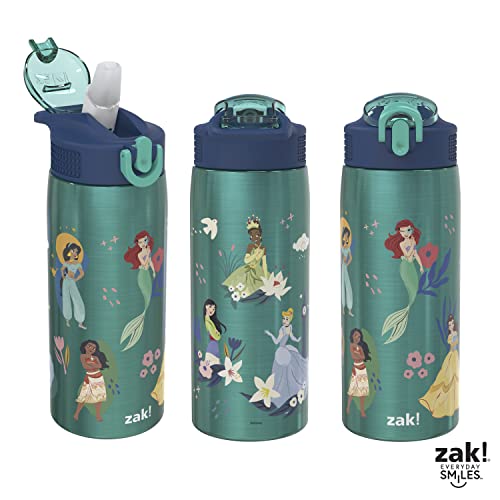 Zak Designs Disney Princess Water Bottle For Travel And At Home, 19 Oz Vacuum Insulated Stainless Steel With Locking Spout Cover, Built-In Carrying Loop, Leak-Proof Design (Disney Princess) #TOP6