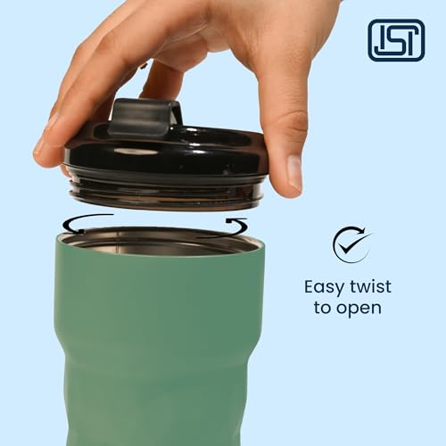 Image of Headway Java Insulated Tumbler | Stainless Steel Thermos Flask | Flip Open Lid | Coffee Mug Travel | Coffee Mug | Tumbler for Office | Meridian Green | 600 ml