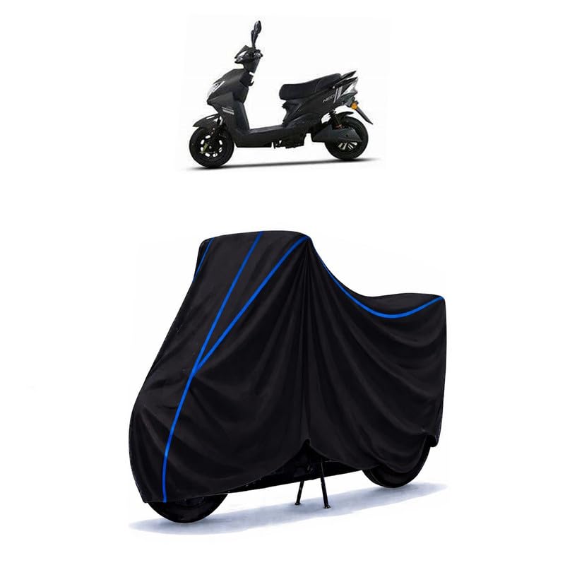 Image of Scooty Cover Water Resistant for Techo Plus | Universal Scooter & Bike Cover | Heavy Duty UV Dust, Rain & Scratch Protection | Elastic Fit All Weather Indoor Outdoor | Black with Blue Piping