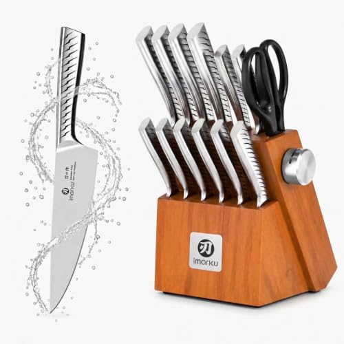 imarku 14-Piece Knife Set with Block, One set for all Food, Wood block