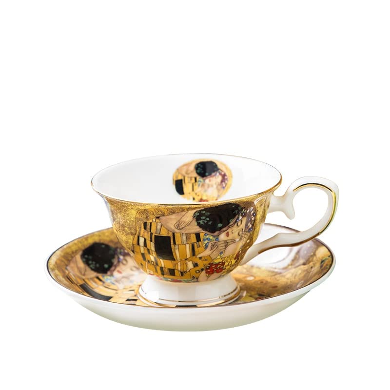 SISWIM Keramikbecher Klimt Classic Design Kaffeetasse und Tee Saucer Keramik & Bone China Kaffeetasse Keramik Set Smart Mug