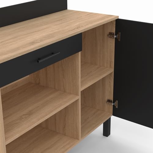 Buffet bas de cuisine 100 CM CINA plan de travail H.83 cm 1 porte + 1 tiroir façon hêtre et - vue 7