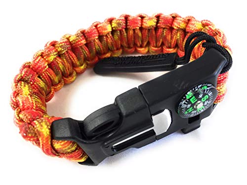 ????????? Advance Works 5-Way Paracord Bracelet with Zip Tab, Multi-functional, Compass, Whistle, Scraper, Fire Starter, Emergency Rope, sunny orange