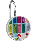 12 Packungen dekorative Duschvorhanghaken, Edelstahl Duschhaken Ringe für Badezimmer, Duschvorhang Ringe Aufhänger Mathematikzeiten Tische und Kinder