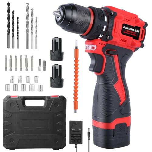 Perceuse Visseuse Sans Fil 16.8V, 2 Batteries 2.0Ah, 45Nm Moteur Sans Balais, LED, Percussion, 21+1 Réglages de Couple, 2 Vitesses