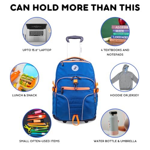 Image of J World Lunar Rolling Backpack. Laptop Bag With Wheels. Wheeled Carry-On Travel Luggage, Navy, 19.5 x 13 x 8 Inches