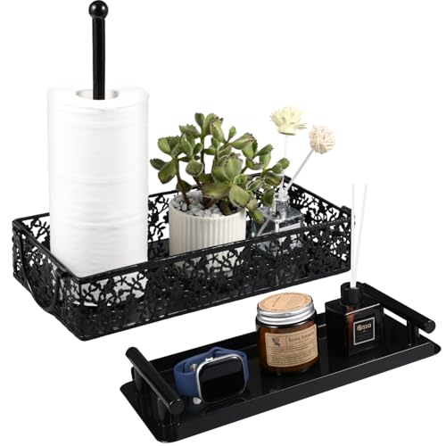 MPPMQQ Back of Toilet Paper Basket with Magnetic Set of 2 Basket for Back of Toilet with Handle, Paper Towel Holder Tank Tray Organizer for Restroom Bathroom Kitchen Counter Decorations