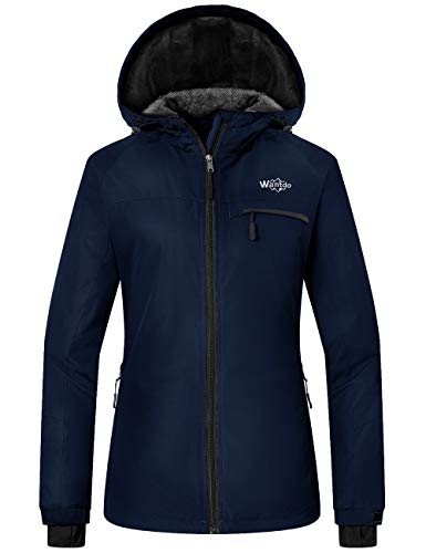 Wantdo Women's Winter Jacket Windproof Fleece Snow Coat Warm Parka Navy Blue L