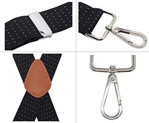 Bioterti Men’s Heavy Duty X- Back 1.4 Inch Suspenders With 4 Snap Hooks (Black Dots) #TOP2