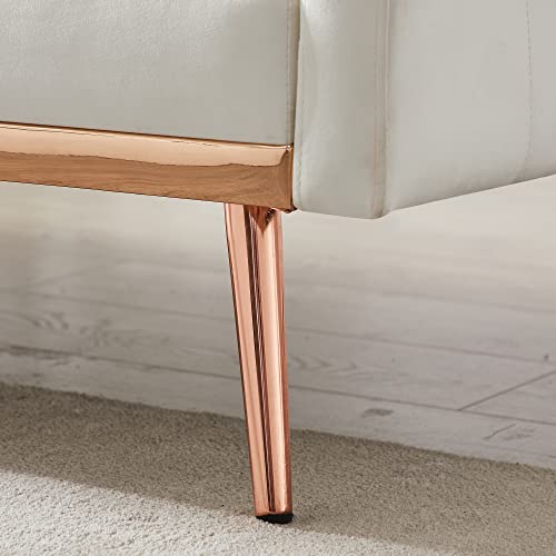 Qhitty Velvet Couch, Accent Sofa Couch Sleeper Loveseat Sofa Bed With Rose Gold Metal Feet And 2 Pillows For Living Room (White) #TOP5