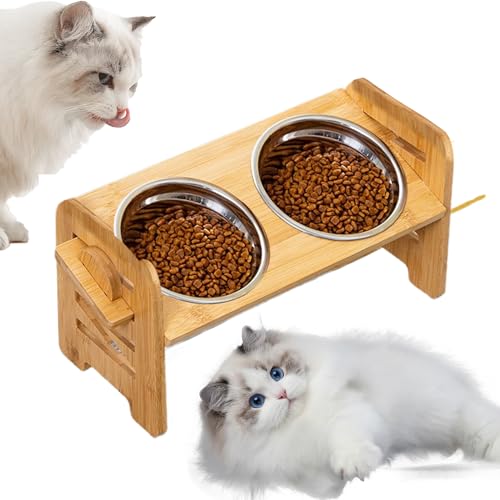 Erhöhte Hundenäpfe, doppelte Schüsseln für Haustiere, erhöht, geneigt, 39 x 18 x 17 cm, höhenverstellbar, Edelstahlbehälter mit Ständer für Hunde, Katzen, Welpen und kleine-8