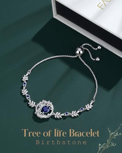 FANCIME Tree of life Birthstone Bracelet for Women Sterling Silver Tree Jewelry Birthstone Charm Bracelet Gemstone Anniversary Birthday Christmas Gifts for Wife Mom Her2
