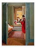 Interieur mit Frau in Rot Poster von Félix Édouard 