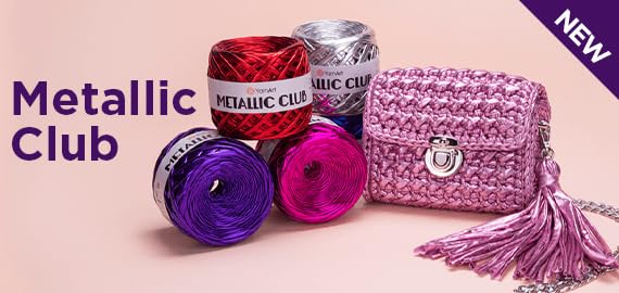 Image of YarnArt Metallic Club Super Bulky T-Shirt Yarn - 100% Polyester, 6.35 oz / 180 gr, 60 yrds / 55 Meters - Shiny Colors for Handbags, Rugs, Chic Night Bags, Crochet (8128)