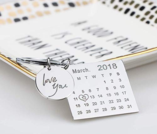 Onlylove-Handmade Personalized Engraved Calendar Date Keychain Custom Message Stainless Steel Keyring Memorial Keepsake Gift For Anniversary (Silver) #TOP2