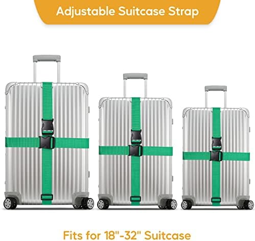DoGeek Luggage Straps-2 Pack Adjustable Suitcase Straps Travel Packing Belt (2 Pcs, Green)