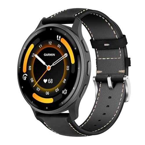 #ColaboraciónPagada<br>20mm Correa Cuero para Garmin Vivoactive 6/5 / Garmin Forerunner 570 42mm /Forerunner 165/165 Music/Approach S50/S44 / Venu Sq 2 Correas Repuesto Cuero Pulsera para Hombres y Mujeres Negro