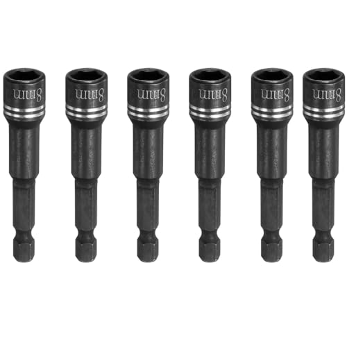 FARBEIR 6Pcs Magnetic Nut Driver 8mm Hex Drive Socket 2.56" Length Power Screw Drill Bits Socket Wrench Tools with 1/4" Quick Change Hex Shank for Power Drills Impact Drivers, Black