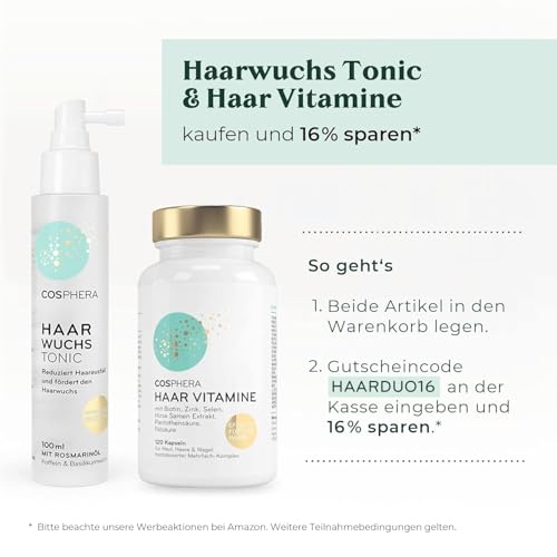 Haar Tonikum Spray mit Rosmarinöl 100ml - Rosmarin Öl Spray natürlich Haarwachstum beschleunigen - Haarwuchsmittel Frauen & Männer - Haarserum bei Haarausfall - Rosmarinöl Haare von Cosphera