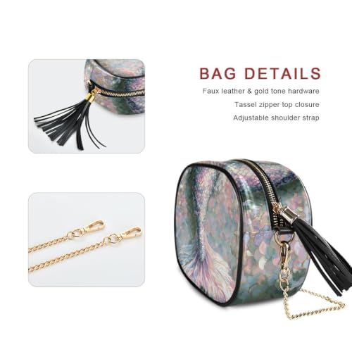 Image of ALAZA Women's Mermaid Ocean 04 PU Leather Crossbody Bag Shoulder Purse with Tassel
