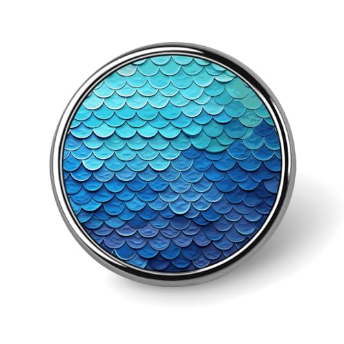 Exquisite Blue Mermaid Fish Scale Printed Round Brooch - A Must - Have Accessory for Trendy Women Ideal Gift for Valentine's Day, Birthday, Graduation