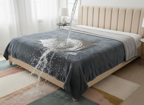 Bedding Aid King Size Waterproof Blanket – Spill-Proof, Water-Resistant Flannel Blanket for Bed, Couch, Kids & Pets Protection, Reversible Cozy Design (Moon Grey & Starlit Grey, 90x108
