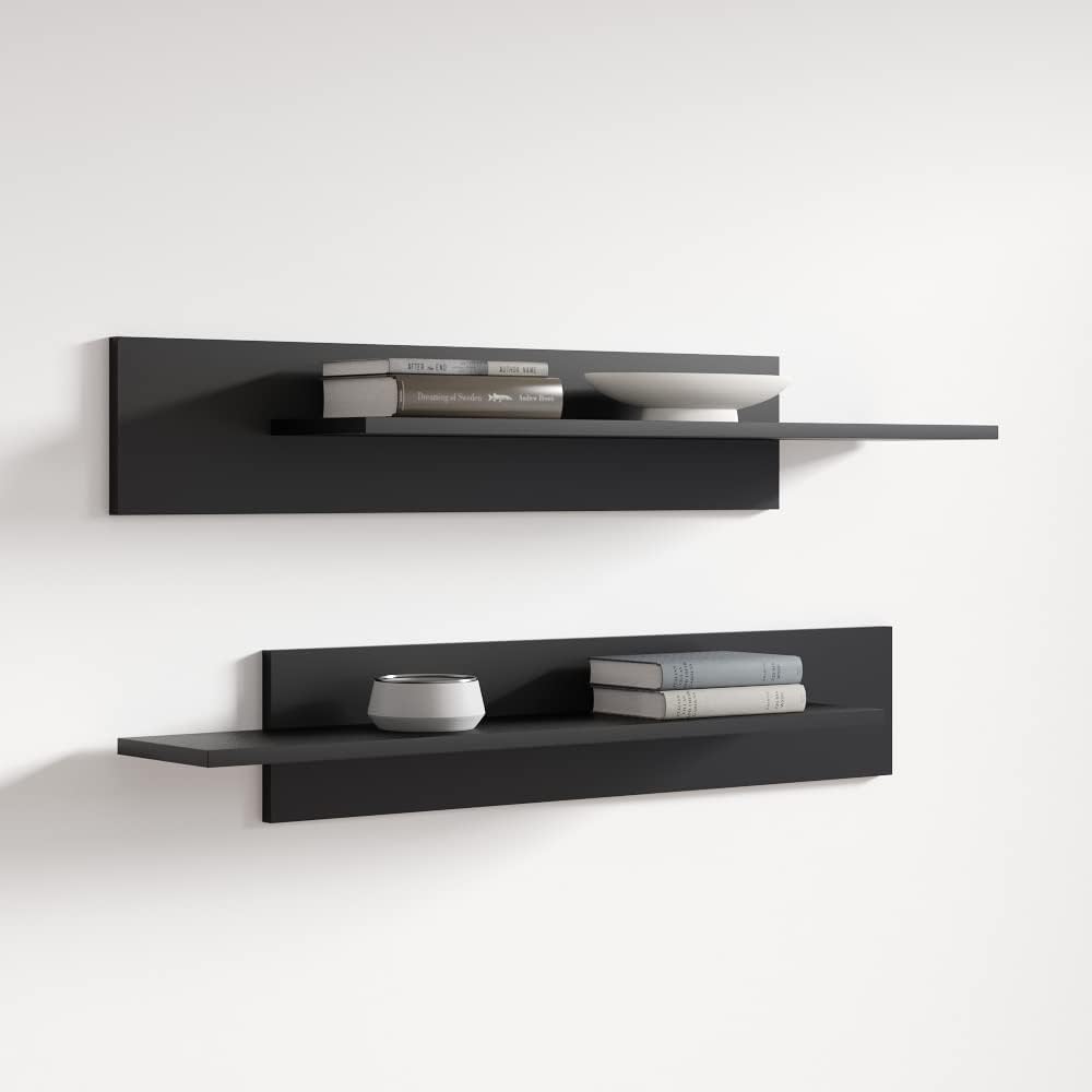 Meble Furniture Fly Type-MX Floating Shelves — Wall Mounted Modular Storage — High Gloss Finish, 23.6 x 7.9 x 7.9 inches — Black