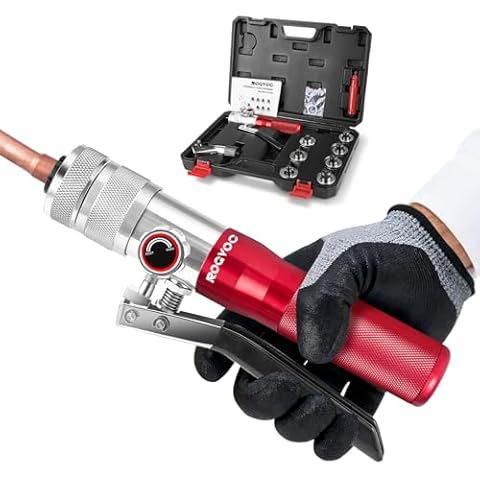 Rogvoc Hydraulic Tube Expander, HVAC Copper Swaging Tool Kit for 3/8 to 1-1/8 Inch OD, 7 Pipe Expander Heads, Pipe Cutter, Deburring Tool for Soft Copper and Aluminum Pipes Cover