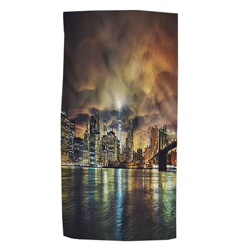 Pehede New York City Bath Hand Towel View of Manhattan at Sunset Soft Absorbent Hand Towels for Bathroom Kitchen Beach Spa Gym Yoga Swim Home Decor 15x30 in