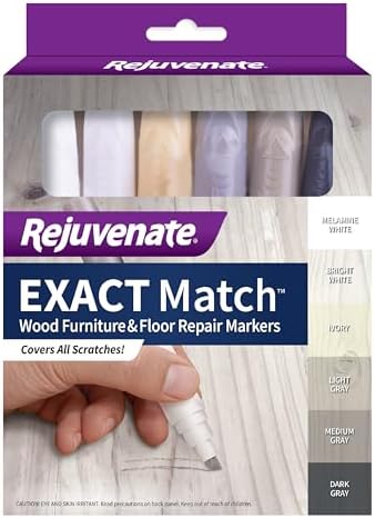 Rejuvenate Exact Match Wood Furniture and Wood Floor Repair Markers for White Furniture & Gray Furniture and Floors - 6 Colors